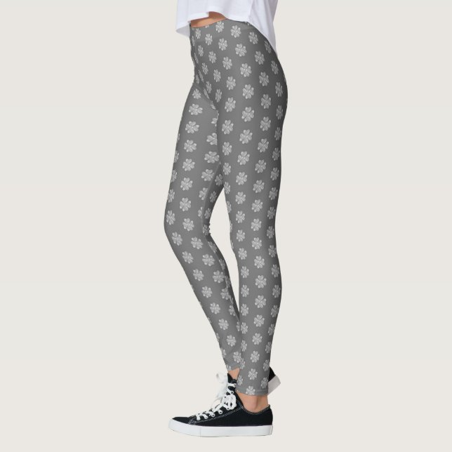 Legging Trevos de quatro folhas cinza prateado modernos (Esquerda)