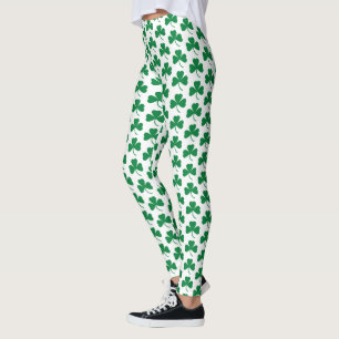 Legging Trevos verdes no branco, o dia de St Patrick