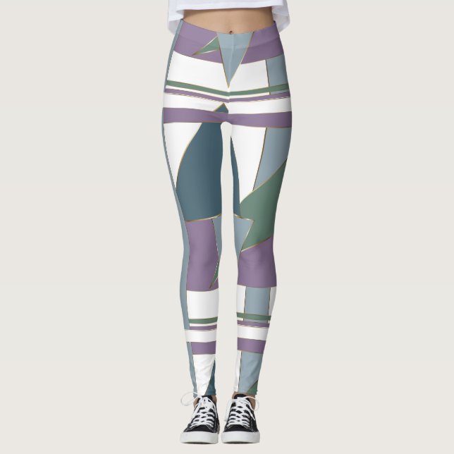 Legging Triângulo Geométrico Padrão Azul Violeta Verde (Frente)