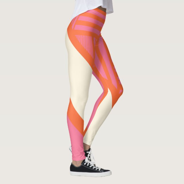 Legging Triângulo Stripes em rosa, laranja e creme (Direita)