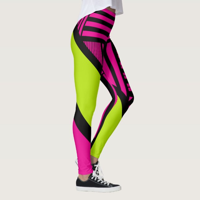 Legging Triângulo Stripes em Verde limão, rosa quente e pr (Direita)