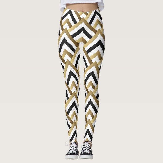 Legging Triângulos abstrato: Dourado preto sem costura (Frente)