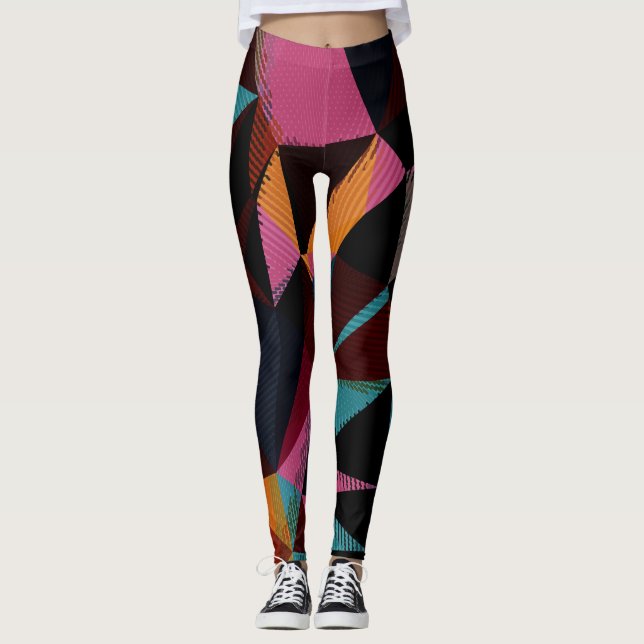 Legging Triângulos Coloridos Fundo Geométrico Abstrato. (Frente)