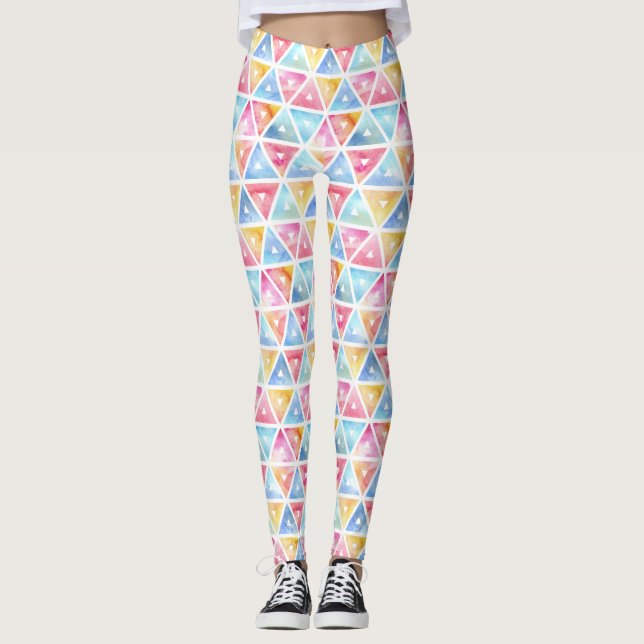 Legging Triângulos de Cores Aquáticas Boêmicas (Frente)