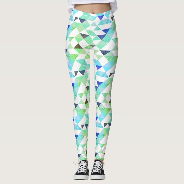 Legging Triângulos Divertidos de Azul e Verde (Frente)