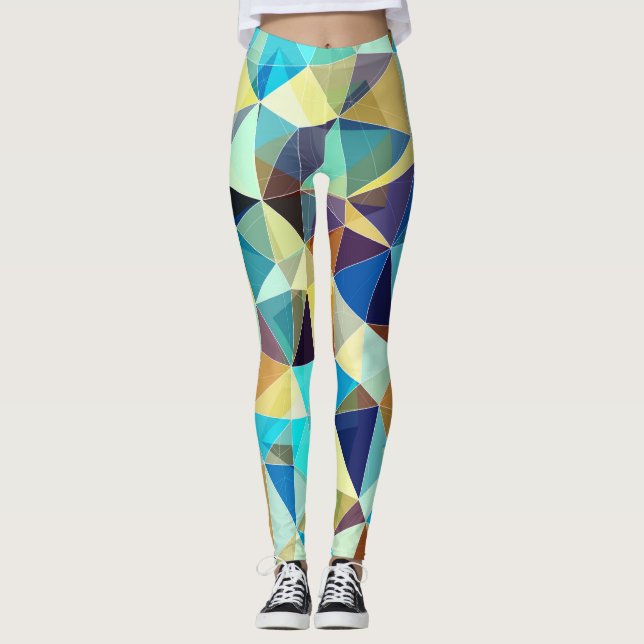 Legging Triângulos Geométricos: Padrão Colorido de Abstrat (Frente)