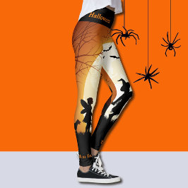 Legging Trick ou Tratar Pernas de Halloween Calças de Abób