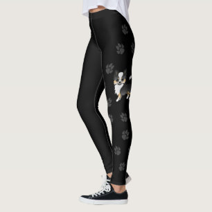 Legging Tricolor preto Cão e patas de longa Casaco Chihua