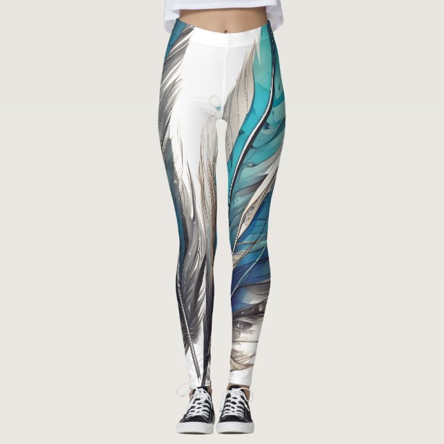 Legging Trio de pena azul brilhante (Frente)