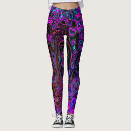 Legging Tripante Preto e Magenta Líquido Remoinho Retro