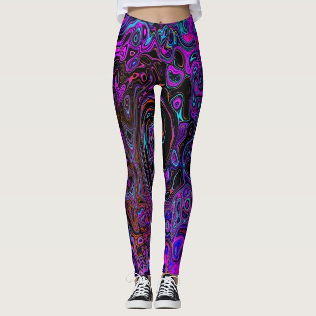 Legging Trippy Black and Magenta Retro Liquid Swirl (Frente)