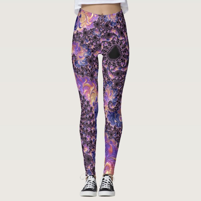 Legging Trippy Groovy Boho Colorida Jewel Tone Arte Fracta (Frente)