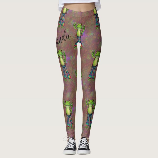Legging Trippy Hippie Psychedelic Sapo Peace Retro Persona (Frente)