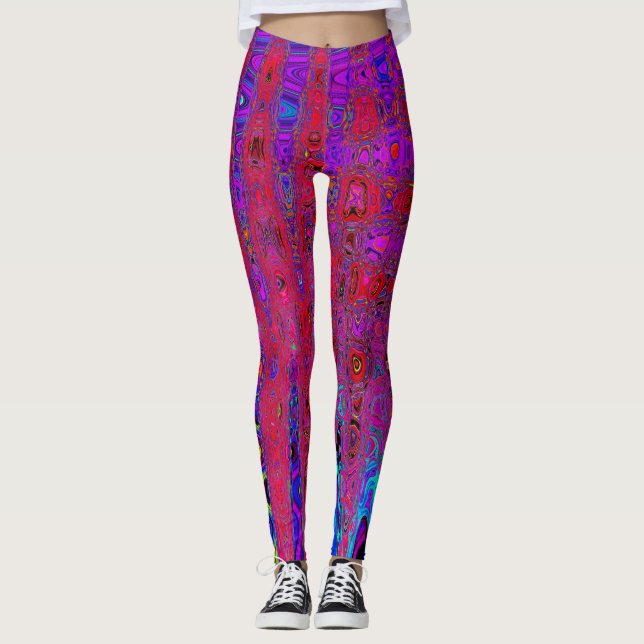 Legging Trippy Red e Purple Abstrato Retro Atomic Waves (Frente)