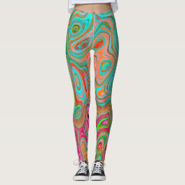Legging Trippy Retro Orange e Aqua Groovy Abstrato Art