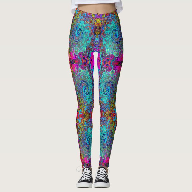 Legging Trippy Sky Blue Abstrato Retro Liquid Swirl (Frente)