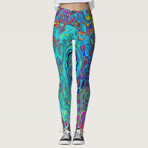 Legging Trippy Sky Blue Abstrato Retro Liquid Swirl