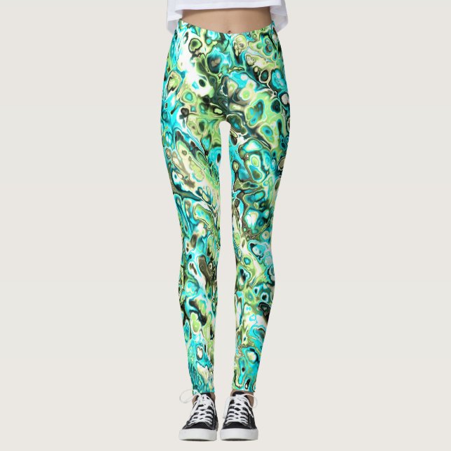 Legging Trippy Vibrante Groovy Boho Hippie Fractal Mármore (Frente)