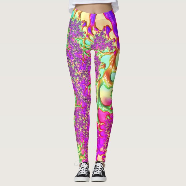 Legging Tripy Funky Vibrant Neon Groovy Acid Trip Fractal (Frente)