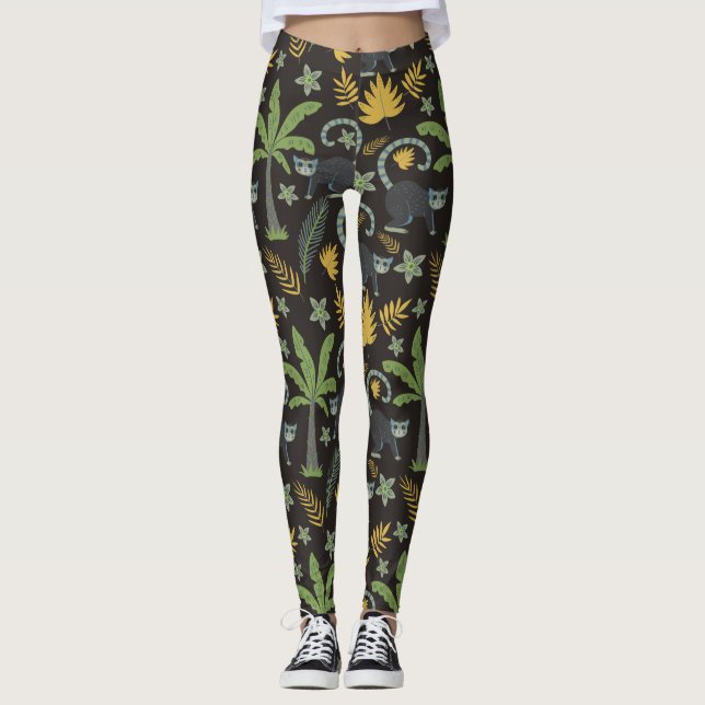 Legging Tropical animals seamless pattern monkey palm tree (Frente)