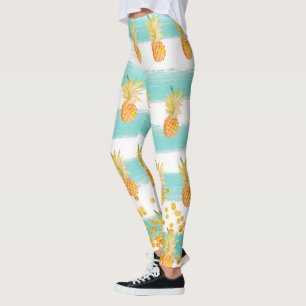 Legging Tropical Branca de Turquesa de Ananás