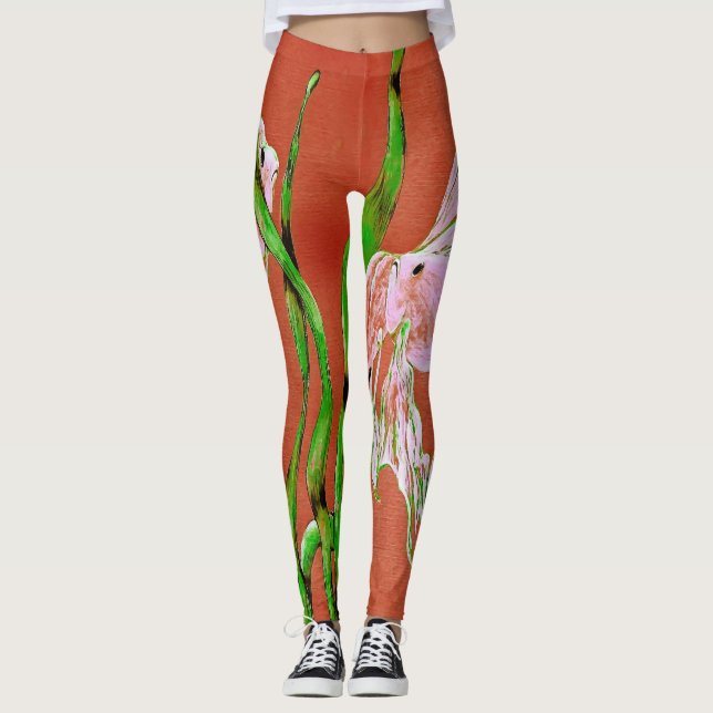 Legging Tropical Fantail Fish Watercolor Orange Green (Frente)