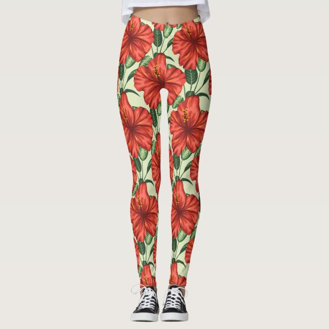 Legging Tropical floral seamless pattern red flowers (Frente)