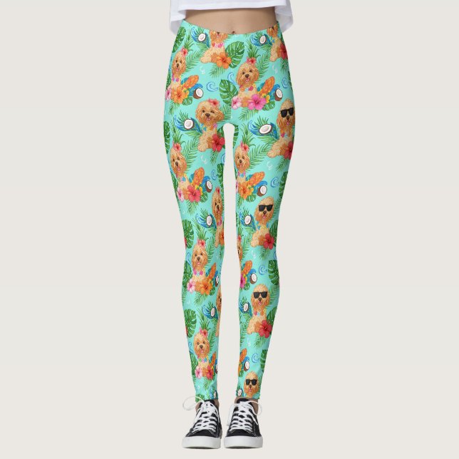 Legging Tropical Goldendoodle Vibrações de Praia (Frente)