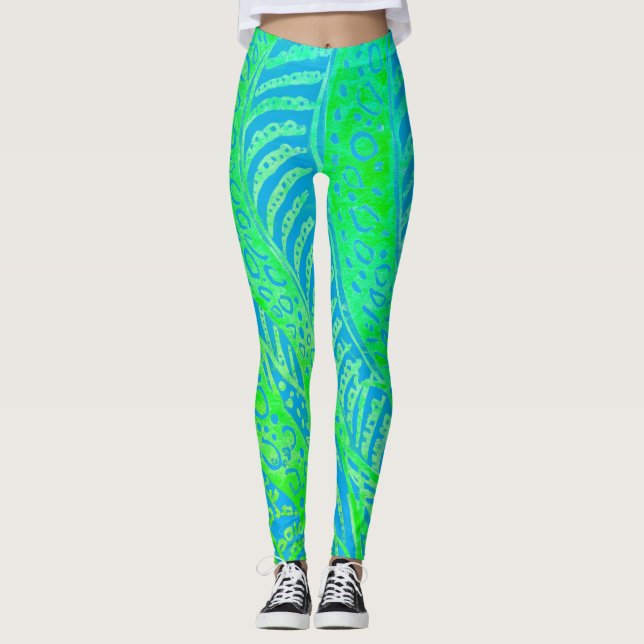 Legging Tropical Pattern, Line Round Curve, Blue Turquoise (Frente)