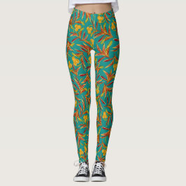 Legging Tropical Pattern with Red and Yellow Leaves