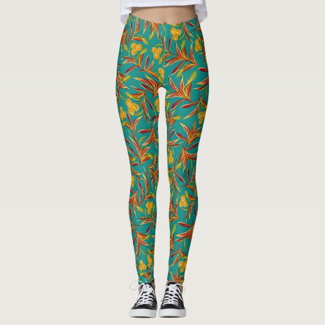 Legging Tropical Pattern with Red and Yellow Leaves (Frente)