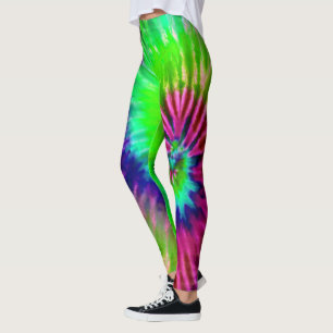 Legging Tropical Rainbow Green Magenta Starburst Tie Dye