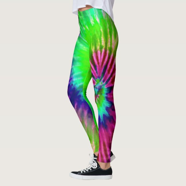 Legging Tropical Rainbow Verde Magenta Starburst Tie Dye (Esquerda)