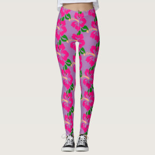Legging Tropical Rosa Hibiscus Flower Thunder_Cove