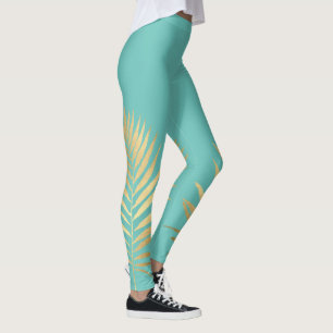 Legging Tropical Shimmer Dourada Palm Deixa o Azul Aqua Mo