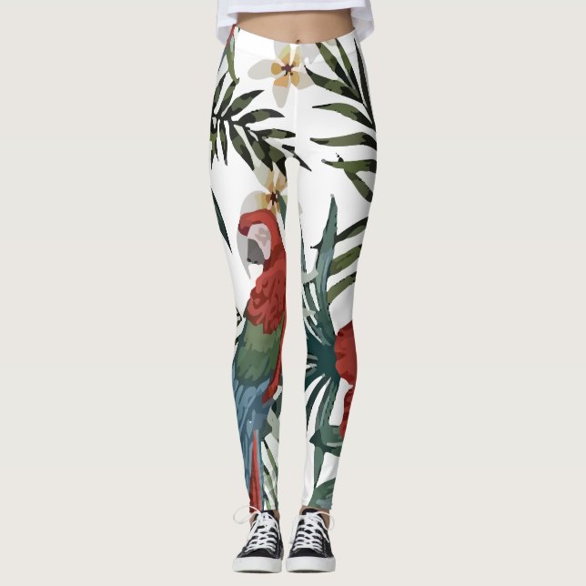 Legging Tropical Vintage Macaw Parrot Hibiscus (Frente)