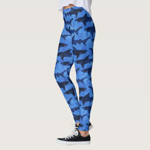 Legging Tubarões na menina azul profunda do mergulhador d