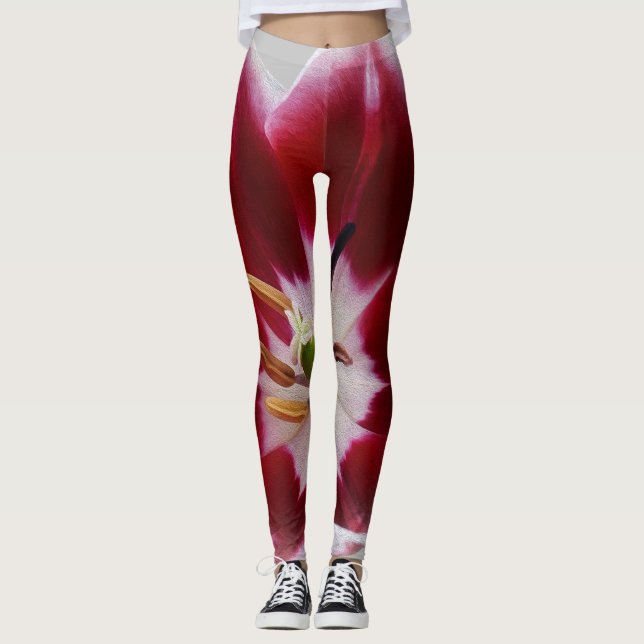Legging Tulipa vermelha profunda (Frente)
