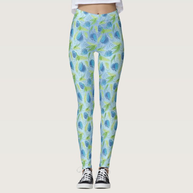 Legging Tulipas Azul e Verde (Frente)
