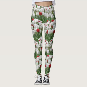 Legging Tulipas brancas e vermelhas