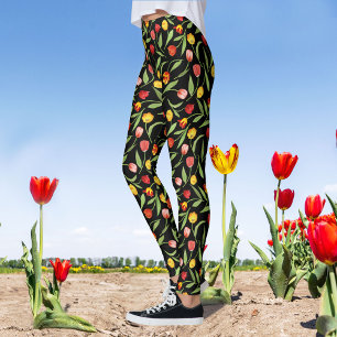 Legging Tulipas da Primavera Vermelhas e Amarelas Floral P