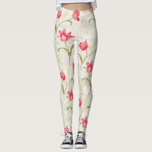 Legging Tulipas Desdobrando Creme Rosa
