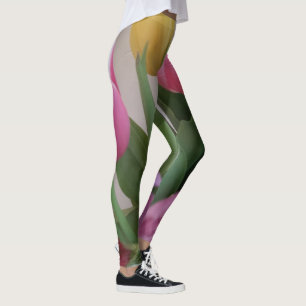 Legging Tulipas Flores Amarelas Verdes Cor-de-Rosa Flores
