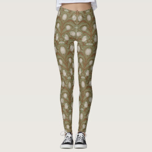Legging Tulipas Retro Nouveau em salvia e marrom