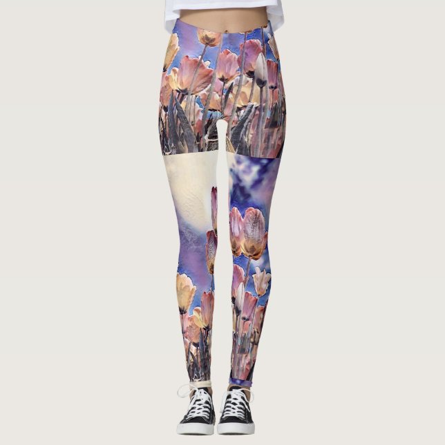 Legging Tulipas rosadas e laranja (Frente)