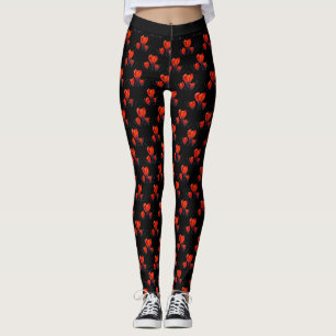 Legging Tulipas Vermelhas em um Fundo Preto Personalizado