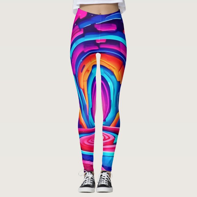 Legging Túnel de Arte Neon Geométrico Vibrante Design (Frente)