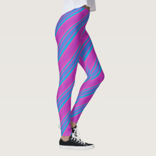 Legging Turquesa azul brilhante e listras diagonais