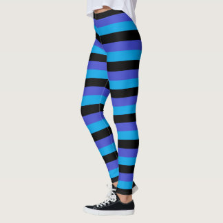 Legging Turquesa, Black and Blue Stripes