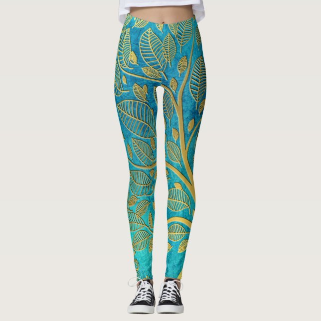 Legging Turquesa Blue e Dourada Árvore (Frente)